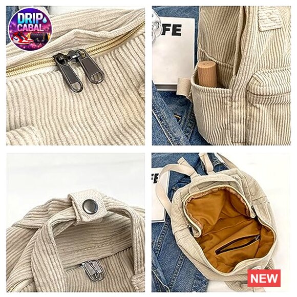 Vintage Corduroy Mini Backpack Purse Retro Casual Daypack Slim Fit main image 6